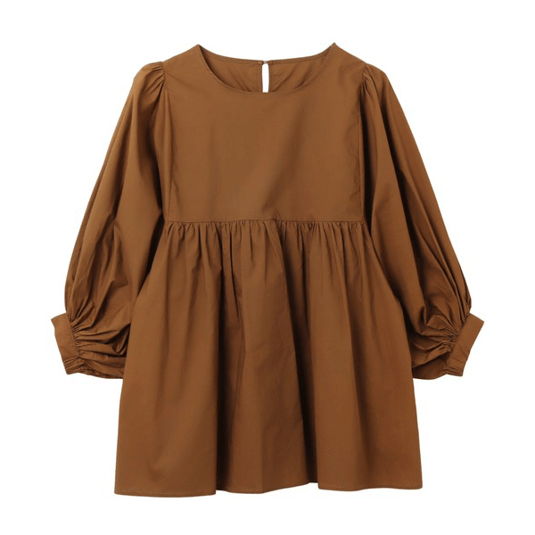 燈籠袖抓皺下襬設計上衣_褐色