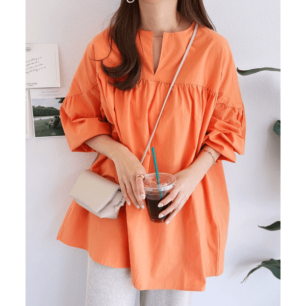 水洗棉A字型長版造型衫_橙色