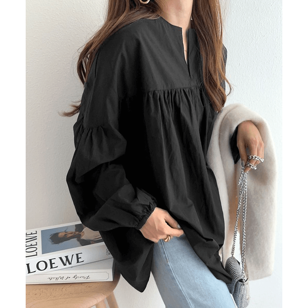 水洗棉A字型長版造型衫_黑