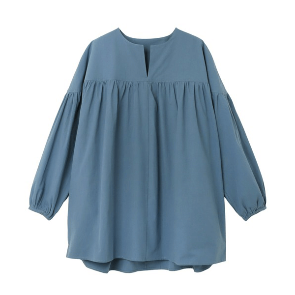 水洗棉A字型長版造型衫_藍