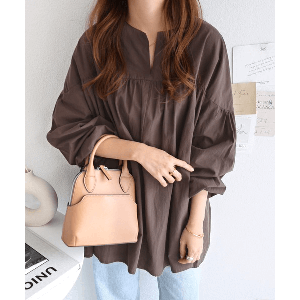 水洗棉A字型長版造型衫_棕色