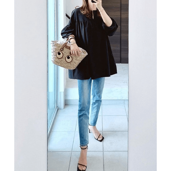 水洗棉A字型長版造型衫_黑