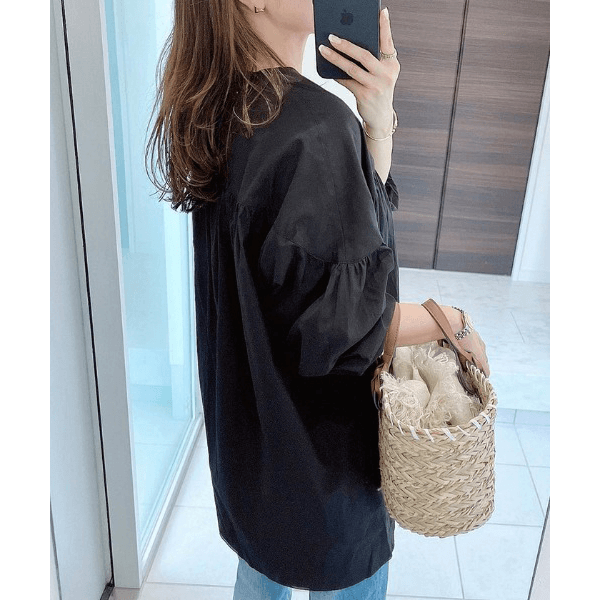 水洗棉A字型長版造型衫_黑