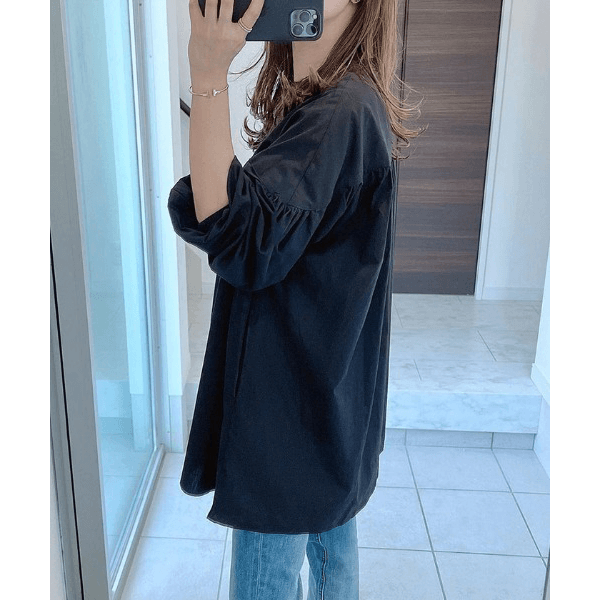 水洗棉A字型長版造型衫_黑