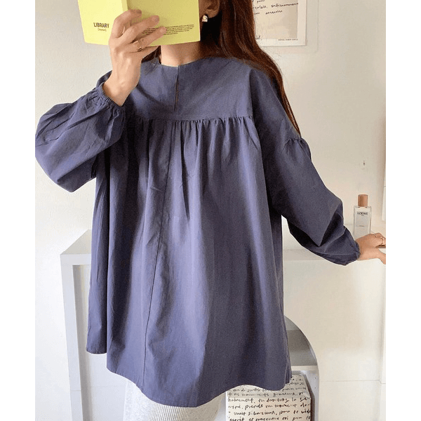 水洗棉A字型長版造型衫_海軍藍