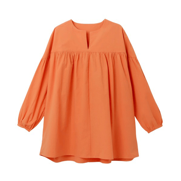 水洗棉A字型長版造型衫_橙色