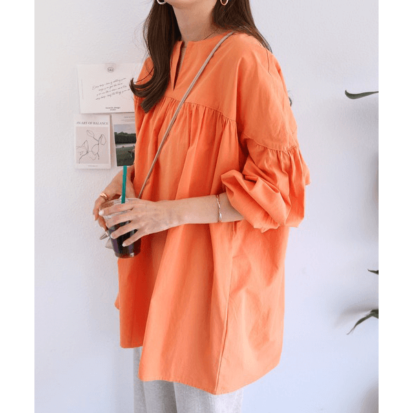 水洗棉A字型長版造型衫_橙色