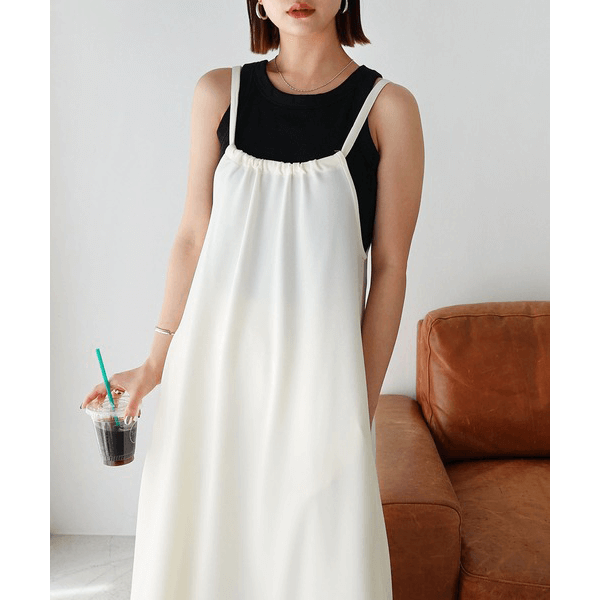 無袖露背連身裙_乳白
