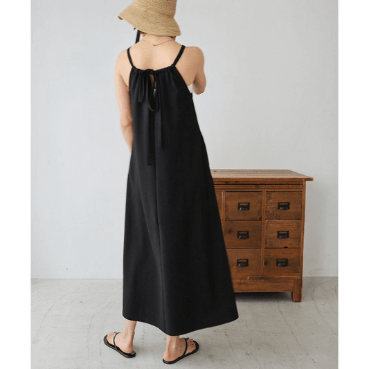 無袖露背連身裙_黑