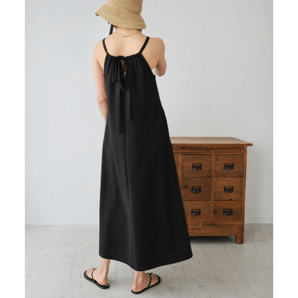 無袖露背連身裙_黑