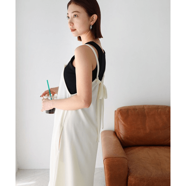 無袖露背連身裙_乳白