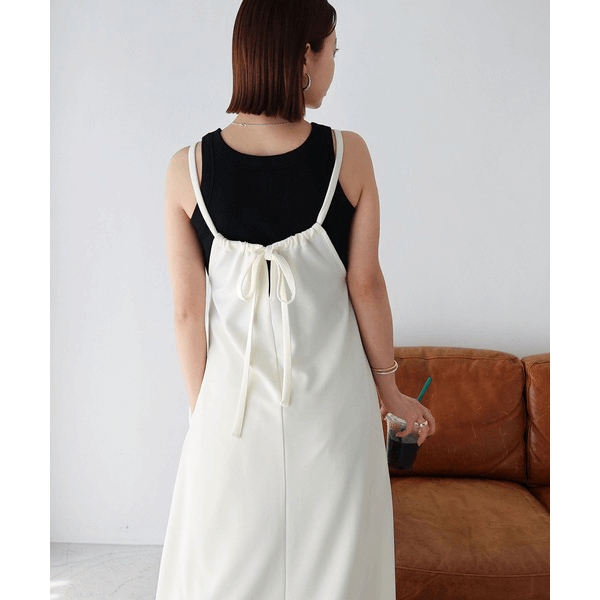 無袖露背連身裙_乳白