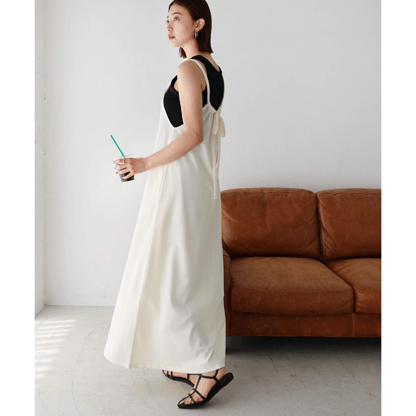 無袖露背連身裙_乳白