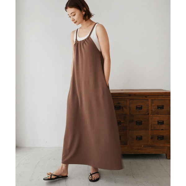 無袖露背連身裙_咖啡