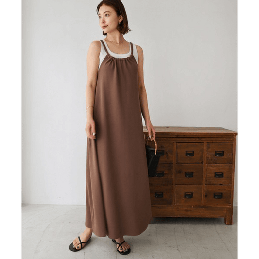 無袖露背連身裙_咖啡