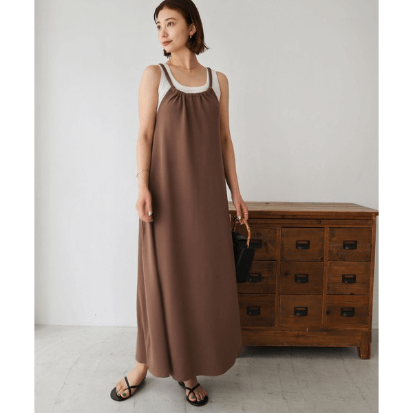 無袖露背連身裙_咖啡