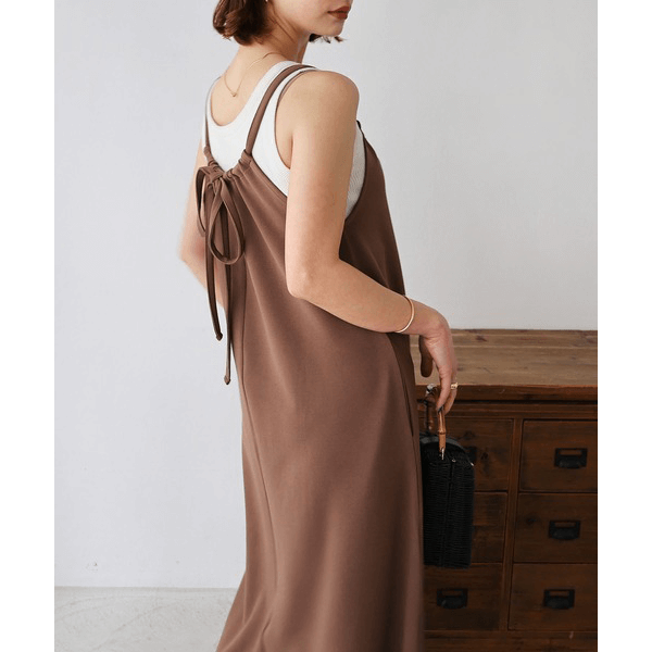 無袖露背連身裙_咖啡