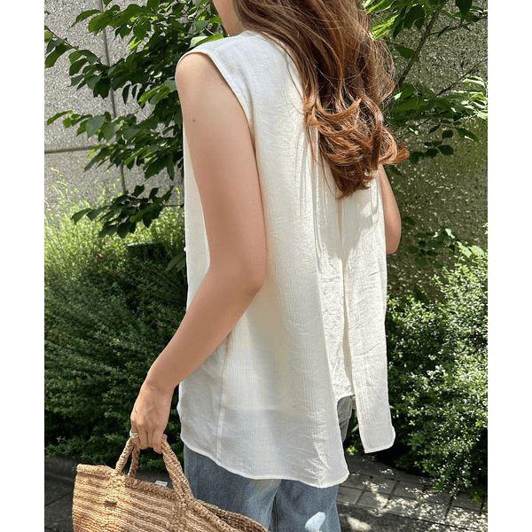 層次薄紗無袖襯衫_象牙白