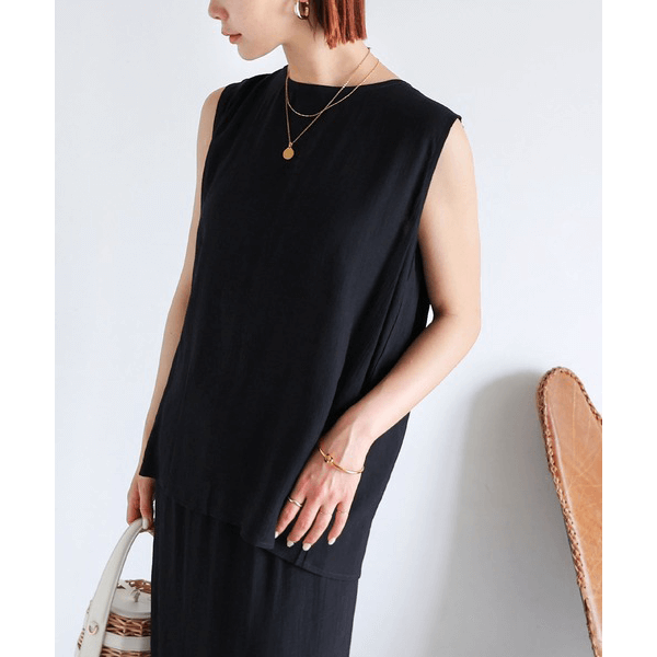層次薄紗無袖襯衫_黑