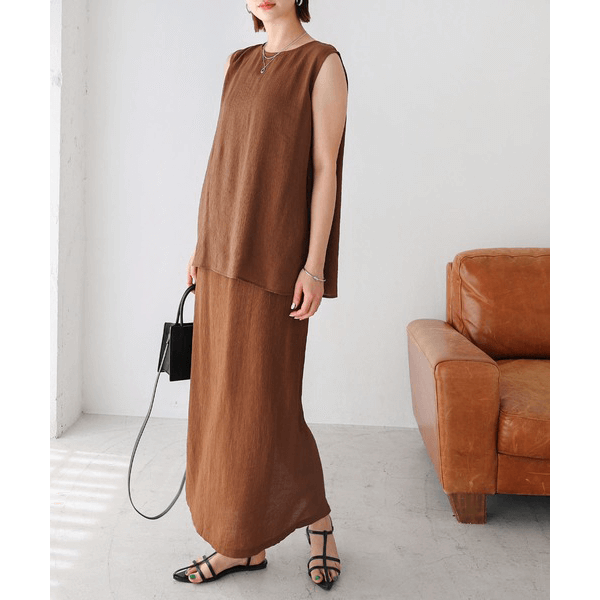 層次薄紗無袖襯衫_棕色