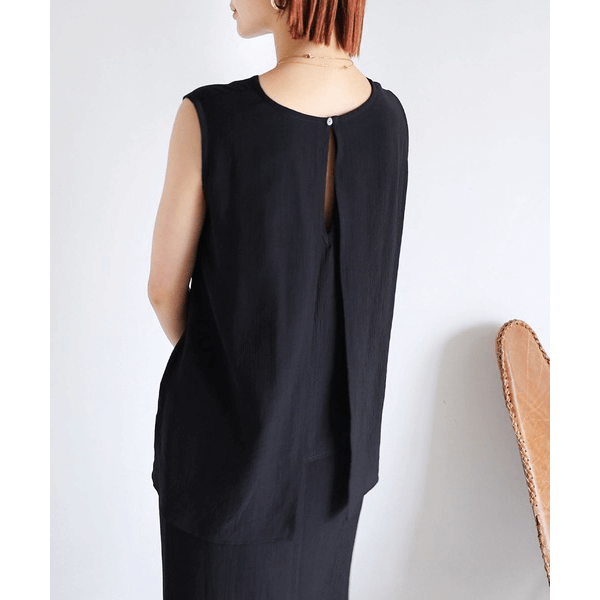 層次薄紗無袖襯衫_黑