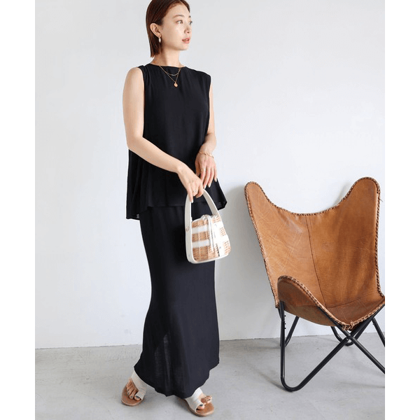 層次薄紗無袖襯衫_黑