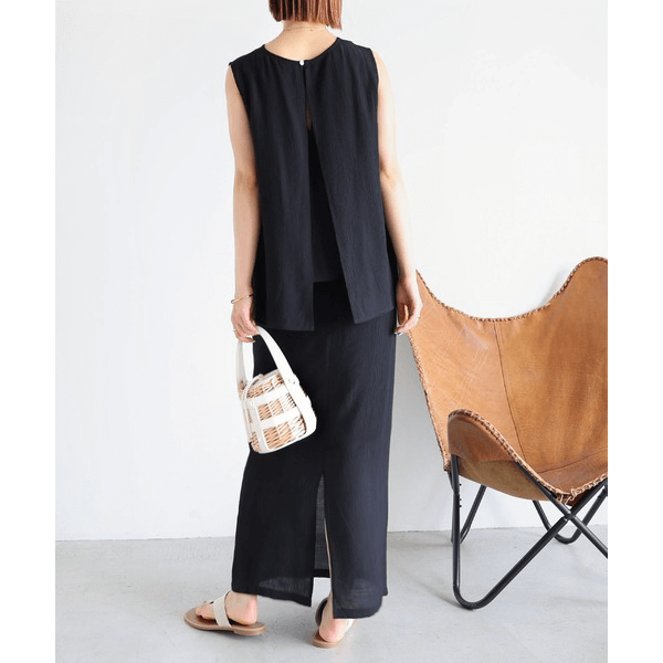 層次薄紗無袖襯衫_黑