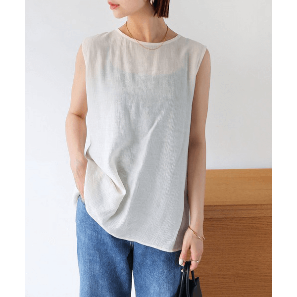 層次薄紗無袖襯衫_象牙白