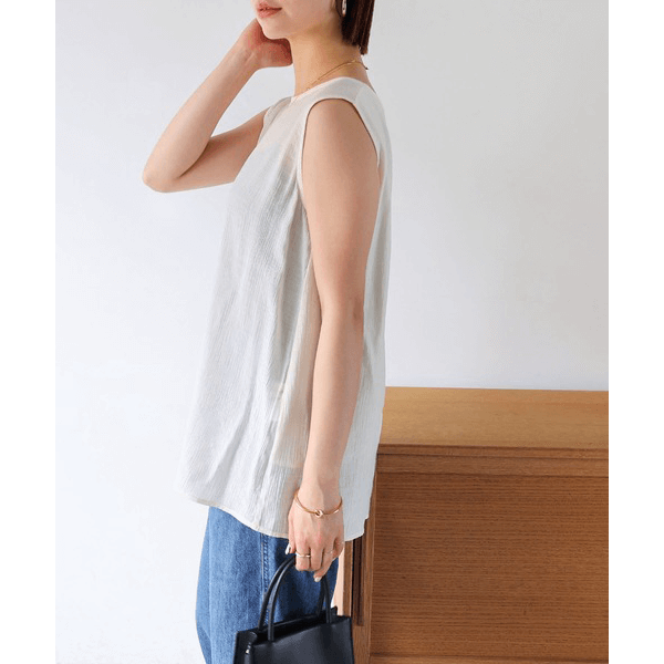 層次薄紗無袖襯衫_象牙白