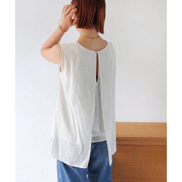 層次薄紗無袖襯衫_象牙白