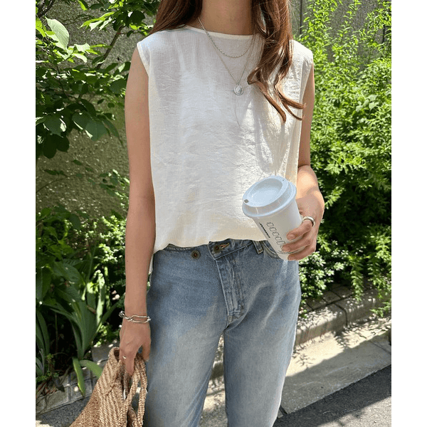層次薄紗無袖襯衫_象牙白