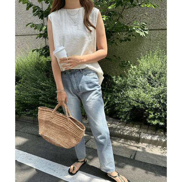 層次薄紗無袖襯衫_象牙白