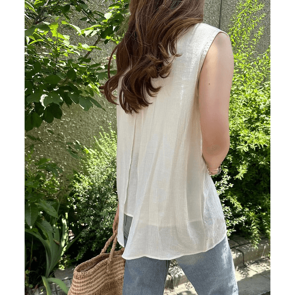 層次薄紗無袖襯衫_象牙白