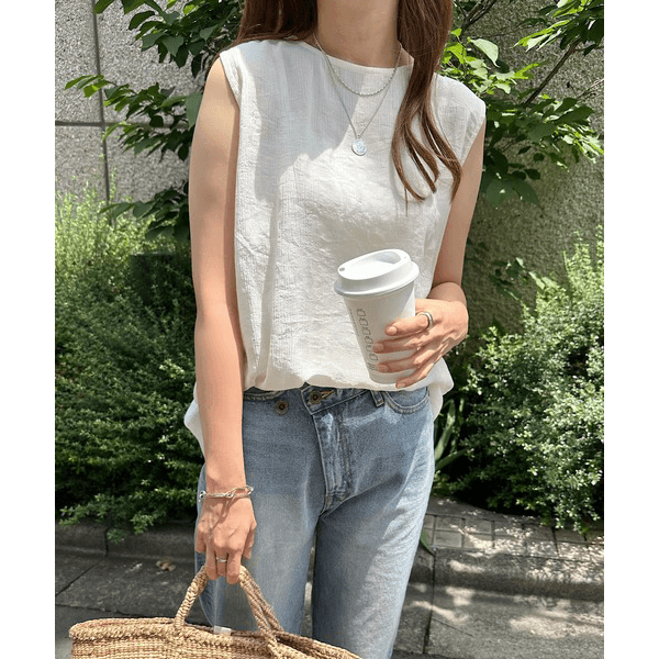 層次薄紗無袖襯衫_象牙白