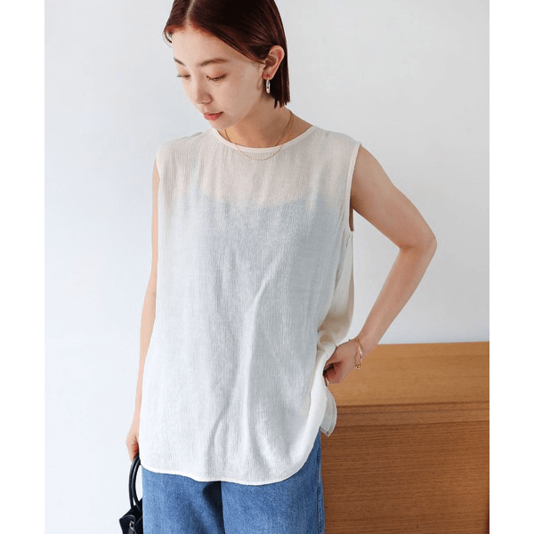 層次薄紗無袖襯衫_象牙白