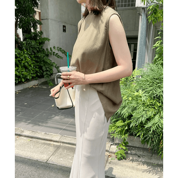 層次薄紗無袖襯衫_卡其色