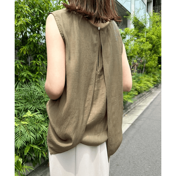 層次薄紗無袖襯衫_卡其色