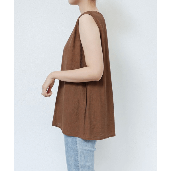 層次薄紗無袖襯衫_棕色