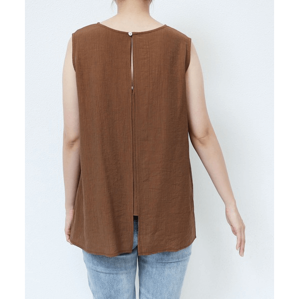 層次薄紗無袖襯衫_棕色