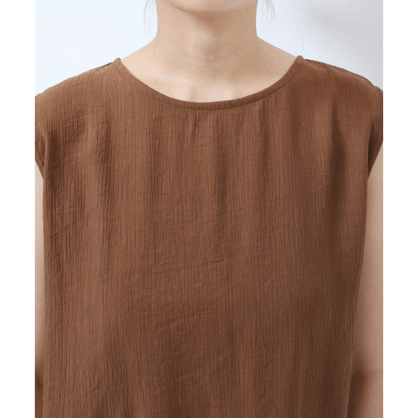 層次薄紗無袖襯衫_棕色