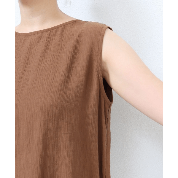 層次薄紗無袖襯衫_棕色