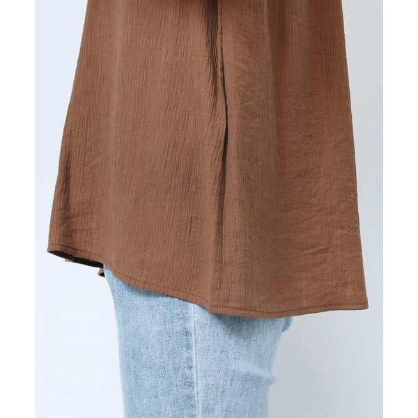 層次薄紗無袖襯衫_棕色