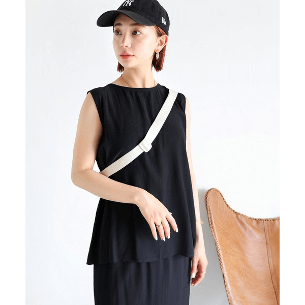 層次薄紗無袖襯衫_黑