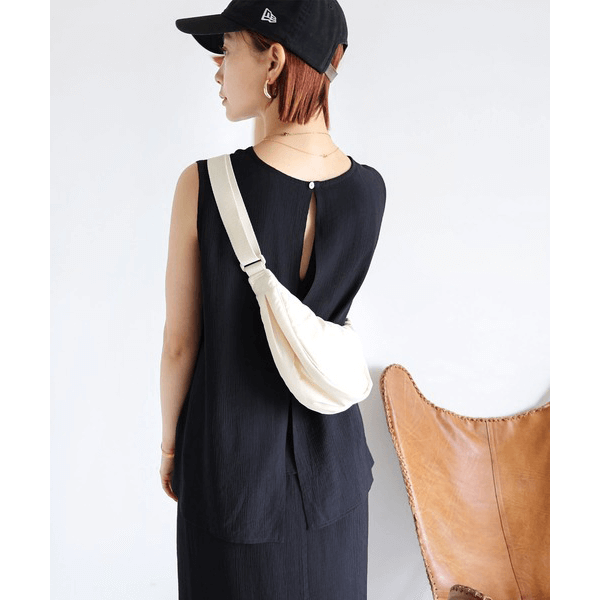 層次薄紗無袖襯衫_黑