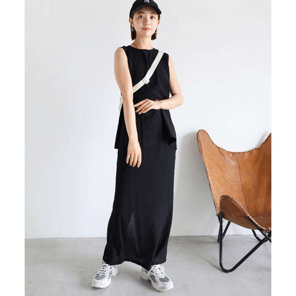 層次薄紗無袖襯衫_黑