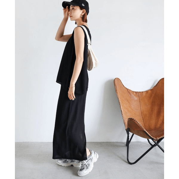 層次薄紗無袖襯衫_黑