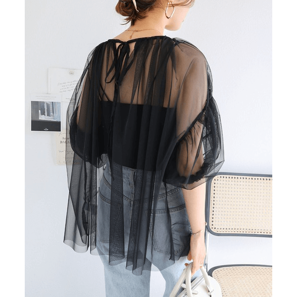 蓬蓬裙層次褶皺造型衫_黑