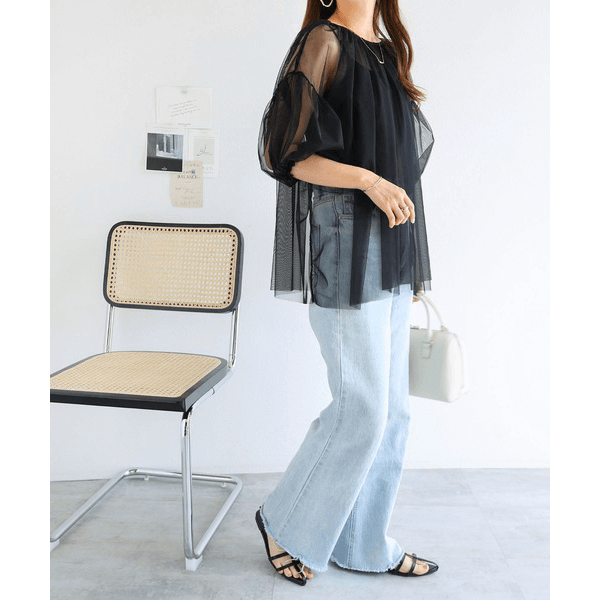 蓬蓬裙層次褶皺造型衫_黑