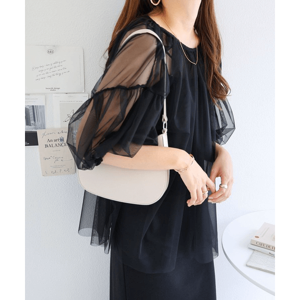 蓬蓬裙層次褶皺造型衫_黑