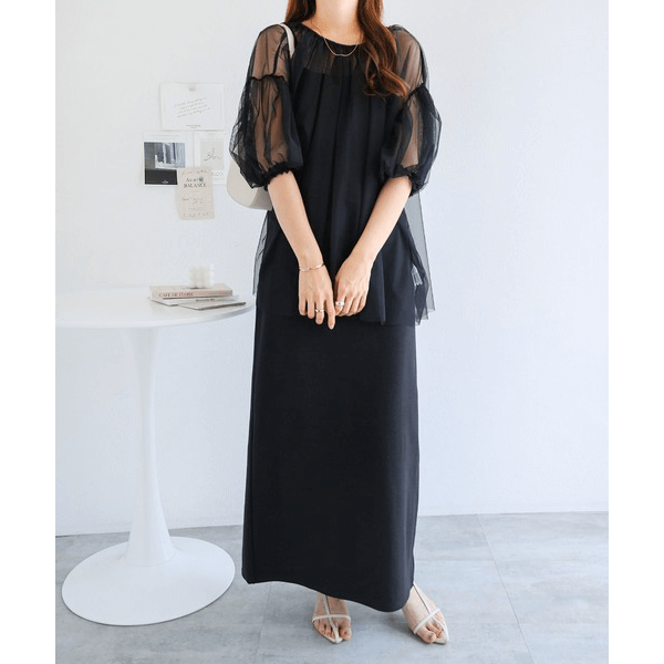 蓬蓬裙層次褶皺造型衫_黑